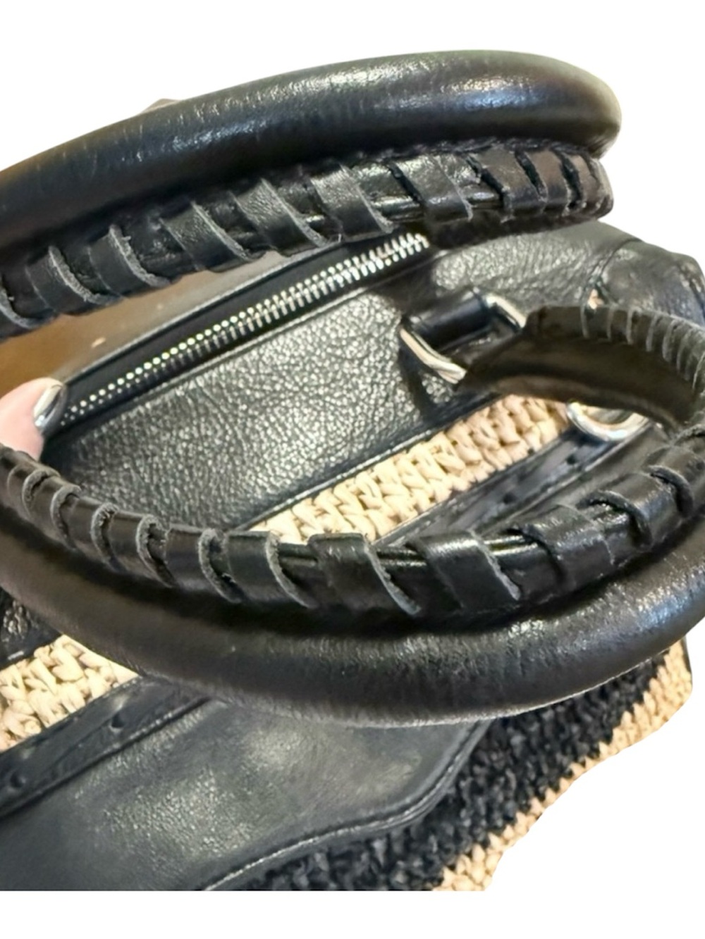 Rebecca Minkoff ~ Black Leather & Straw Satchel - Picture 5 of 8